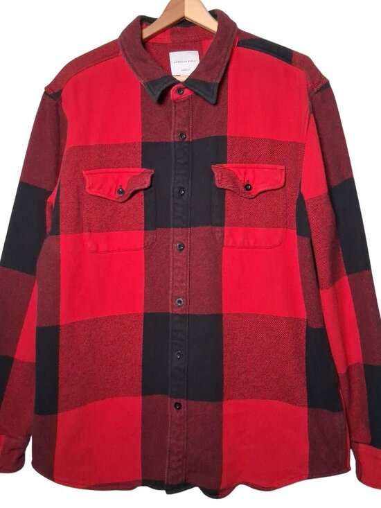 American Eagle Outfitters Other - American Eagle Flannel Shirt Men XL Red Black Buffalo Plaid Heavyweight Classic